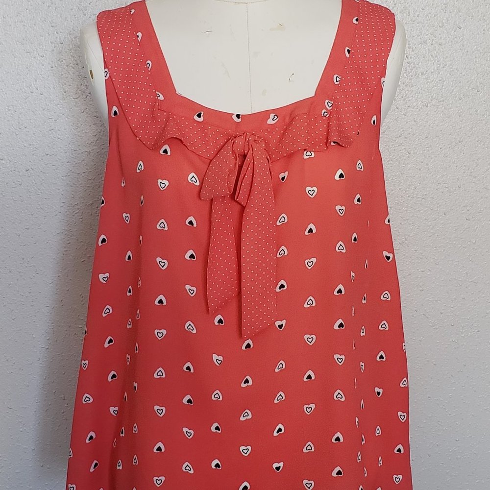 EUC *Disney Lauren Conrad* Women´s Coral Minnie Happy Hearts Blouse Tank Top S